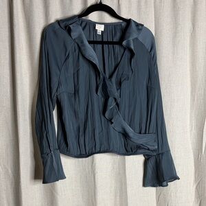 A new day size L Elegant Blue gray Ruffle Blouse